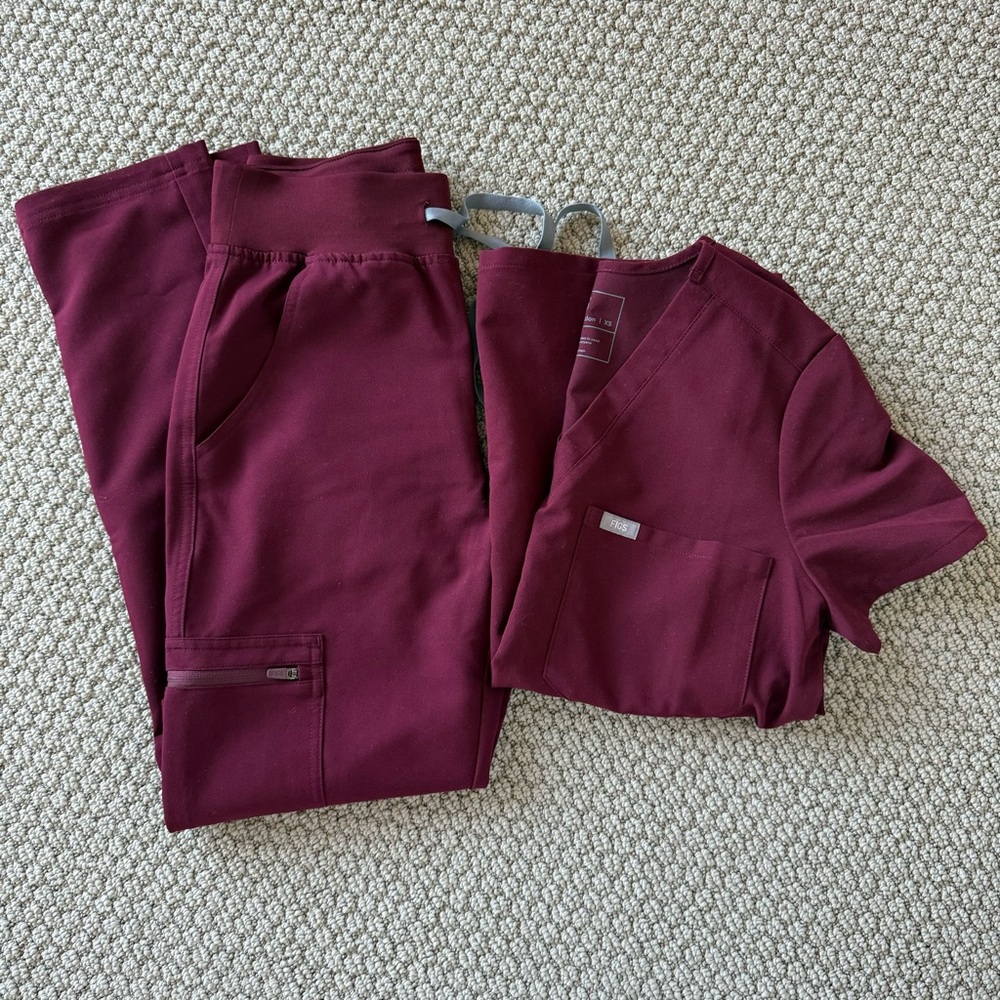 Figs Scrub set burgundy Catarina top and high waisted yola pants